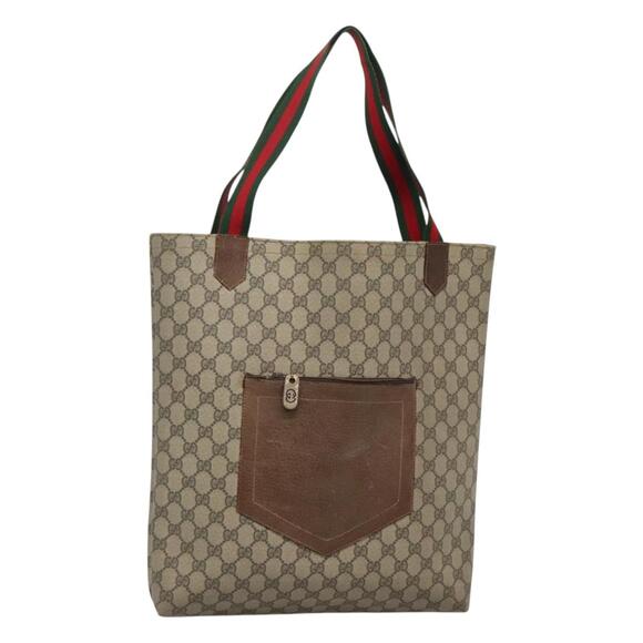 GUCCI GG Supreme Web Sherry Line Tote Bag Pvc Beige Red Green - Picture 1 of 16